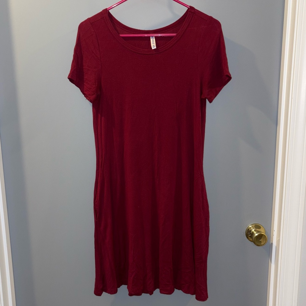 Red Casual Short Sleeve Crew Neck Sheath Mini Dress
